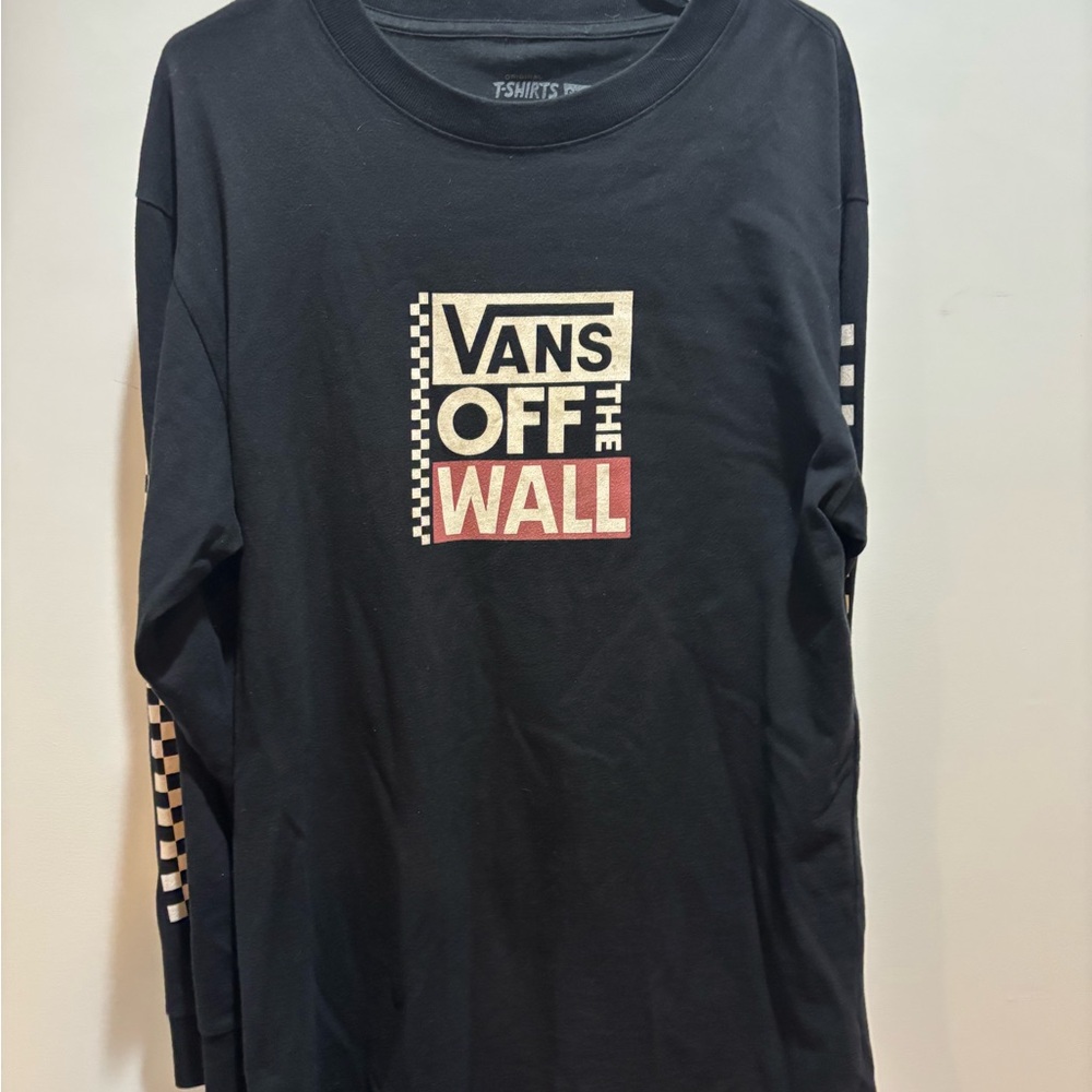 Vans Black Long Sleeve with Checkerboard and Logo oversized